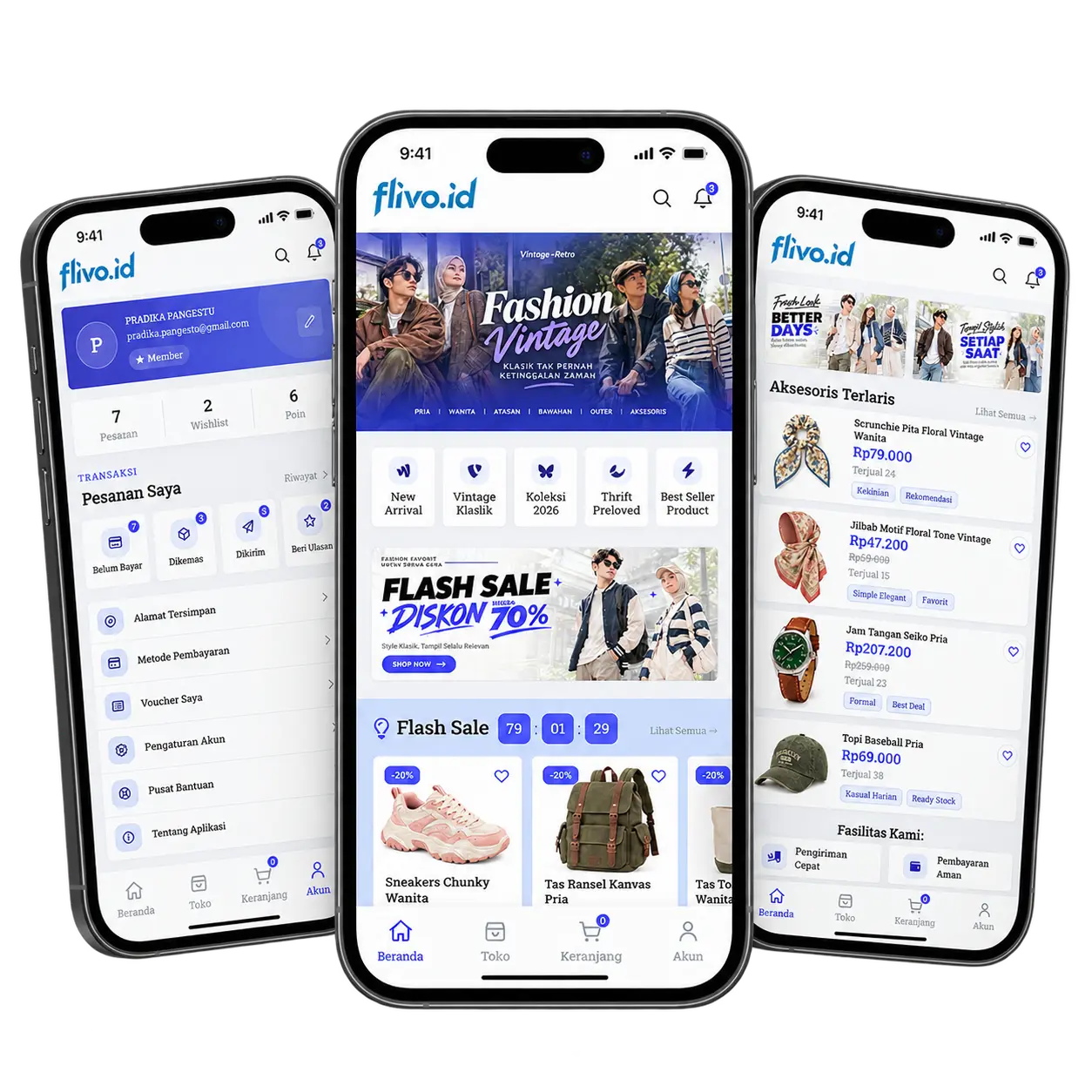 Tampilan toko online di website Flivo dari HP